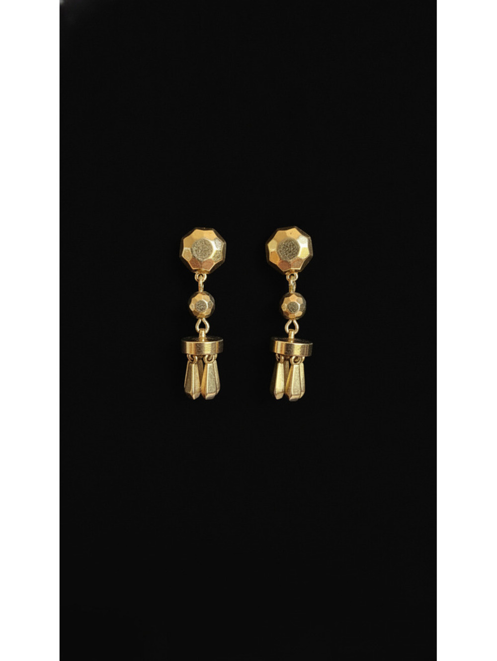 Vintage Monet Gold Tone Geometric Tassel Dangle Clip-On Earrings